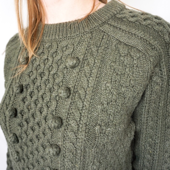 J. Crew Popcorn Cable Knit Green Sweater NWT M 362 - Picture 6 of 8